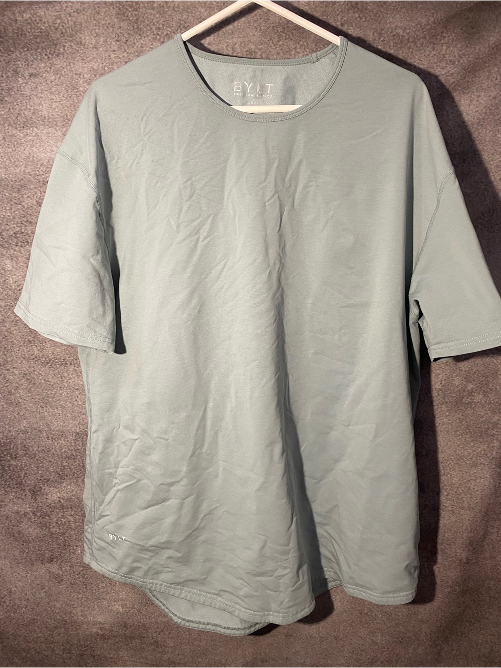 BYLT Premium Basics LUX Crew Neck T-Shirt Men XXL Sage Green Curved Hem